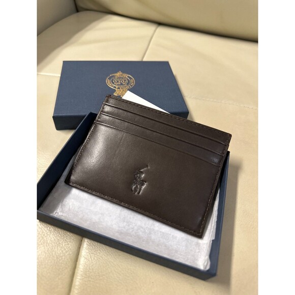 NIB POLO RALPH LAUREN Men's  Leather Card Case SMOOTH LEATHER BROWN - Picture 8 of 13